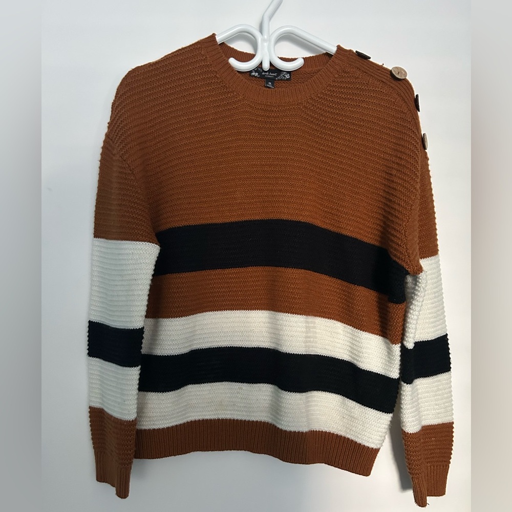 Derek Heart Women's Maternity Crewneck Sweater - Brown, Black, and White